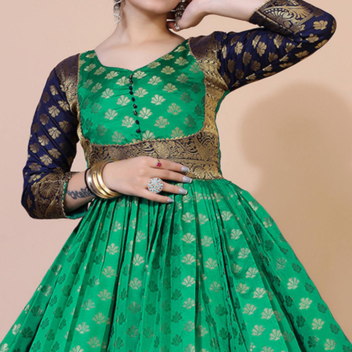 green-floral-woven-jacquard-anarkali-style-gown
