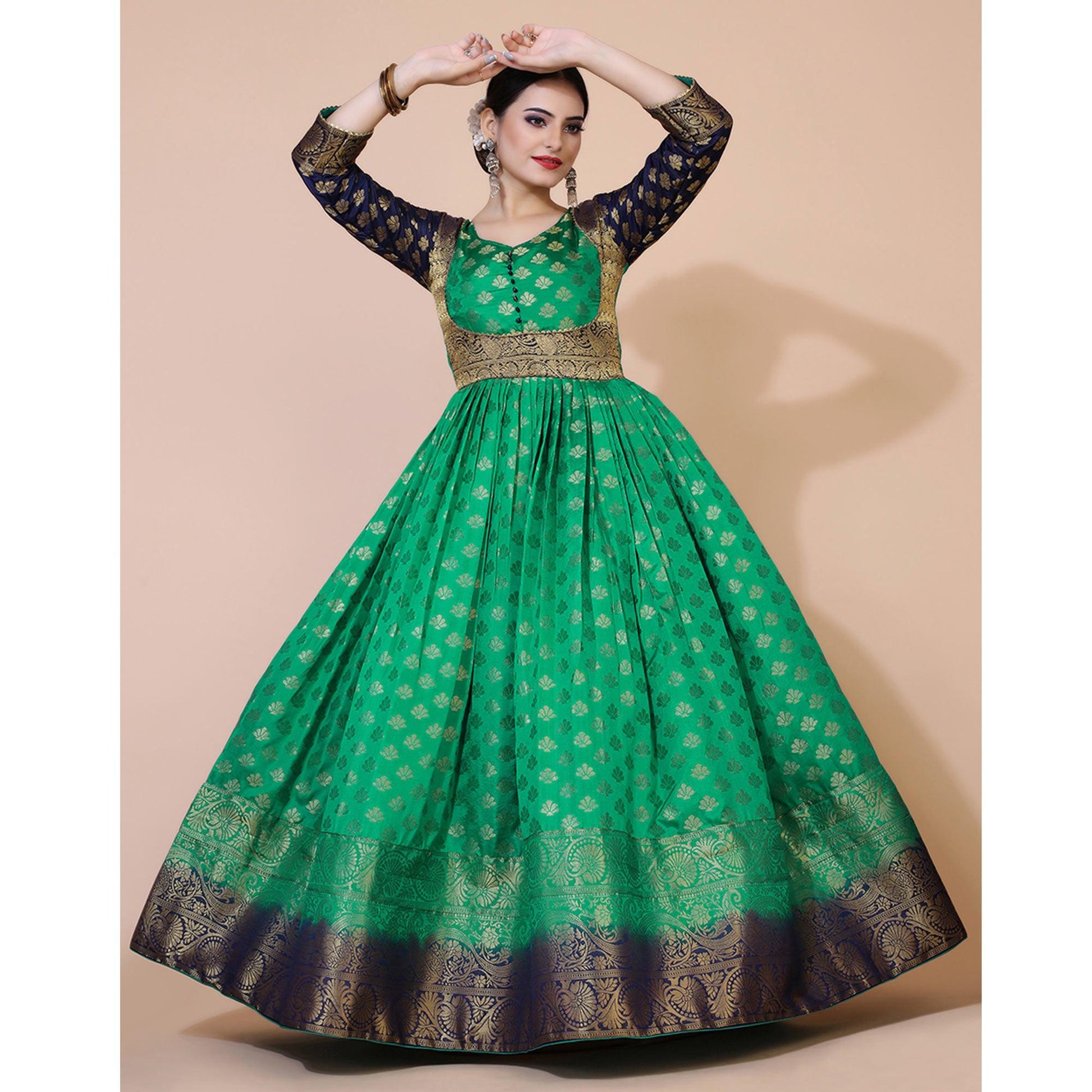 green-floral-woven-jacquard-anarkali-style-gown