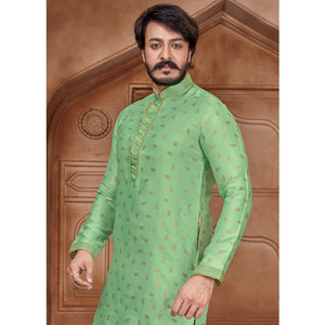 green-partywear-jacquard-floral-printed-embroidered-pure-jacquard-silk-kurta-pyjama-set-109584