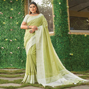 green-floral-woven-linen-saree-144138