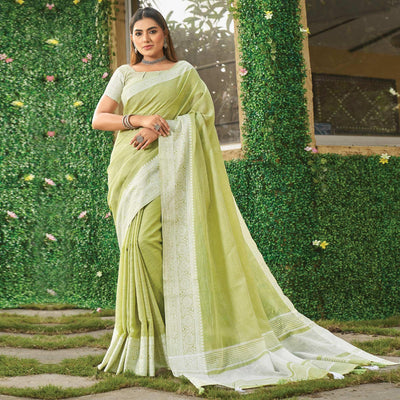 green-floral-woven-linen-saree-144138