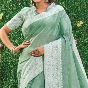 green-floral-woven-linen-saree-144136
