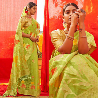 green-floral-woven-organza-saree