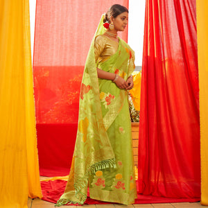 green-floral-woven-organza-saree