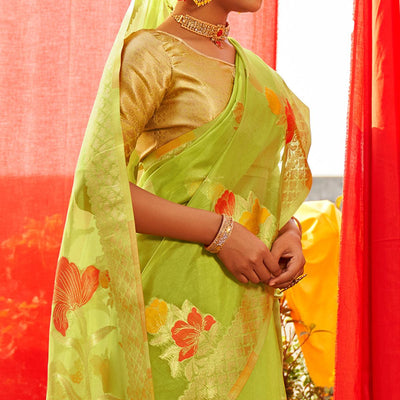 green-floral-woven-organza-saree