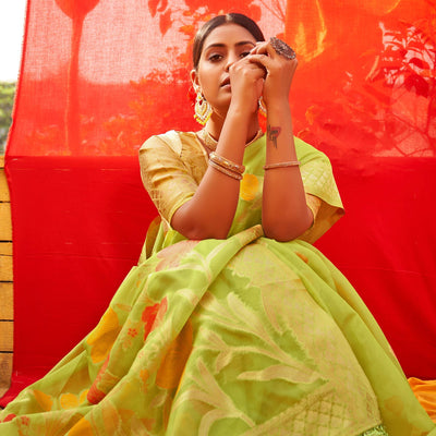 green-floral-woven-organza-saree