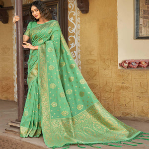 green-floral-woven-pure-cotton-saree-144131