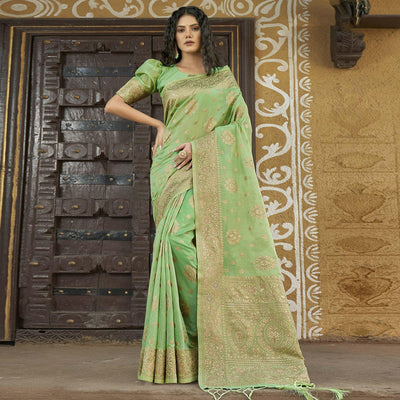 green-floral-woven-pure-cotton-saree-144129