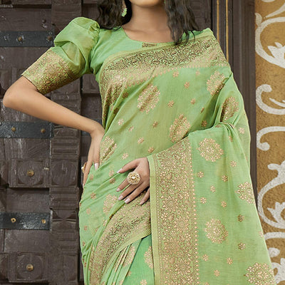 green-floral-woven-pure-cotton-saree-144129
