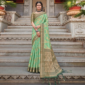 green-floral-woven-pure-silk-saree-144149