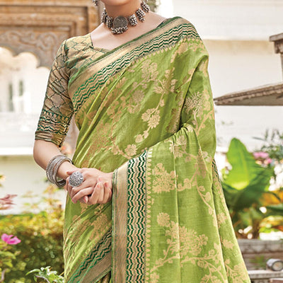 green-floral-woven-pure-silk-saree-144151