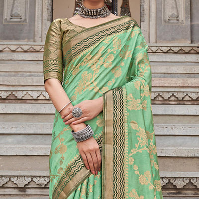 green-floral-woven-pure-silk-saree-144149