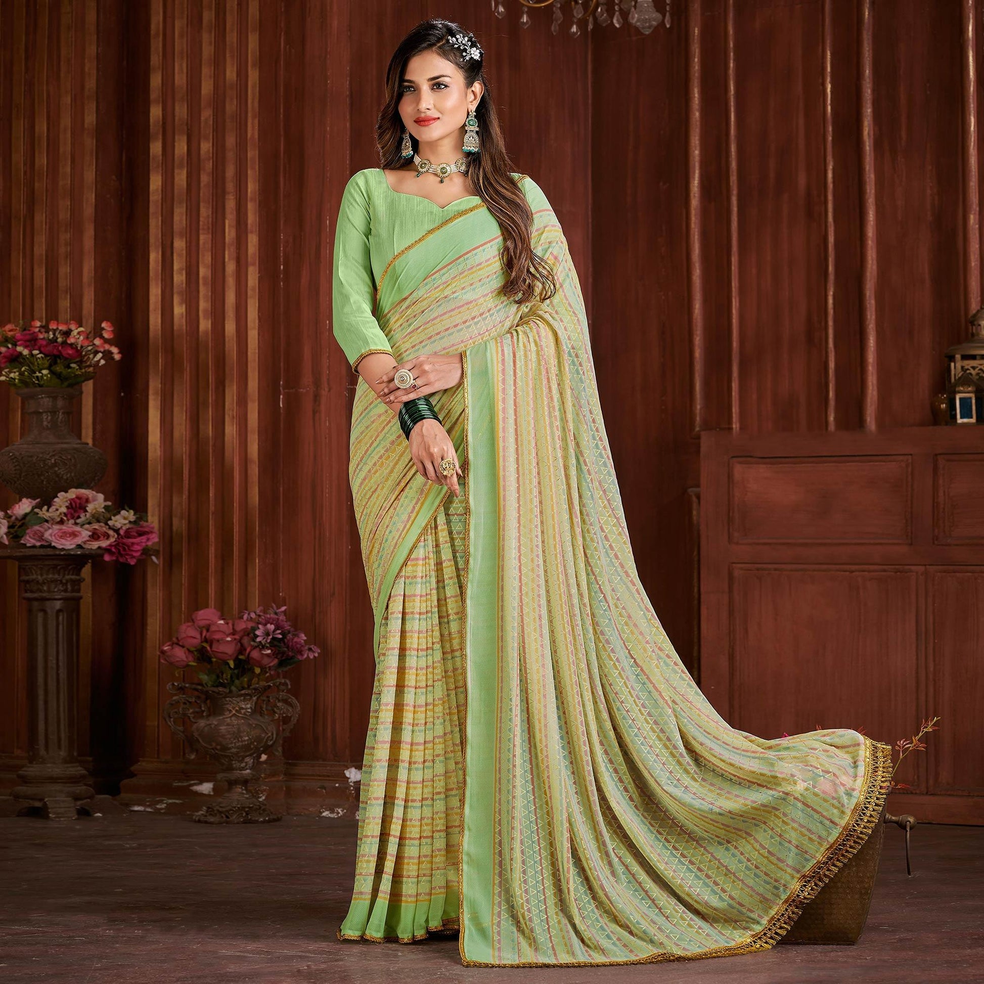 green-foil-printed-georgette-saree-145194