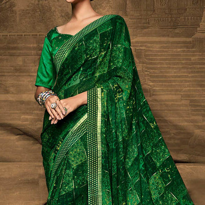 green-foil-printed-georgette-saree