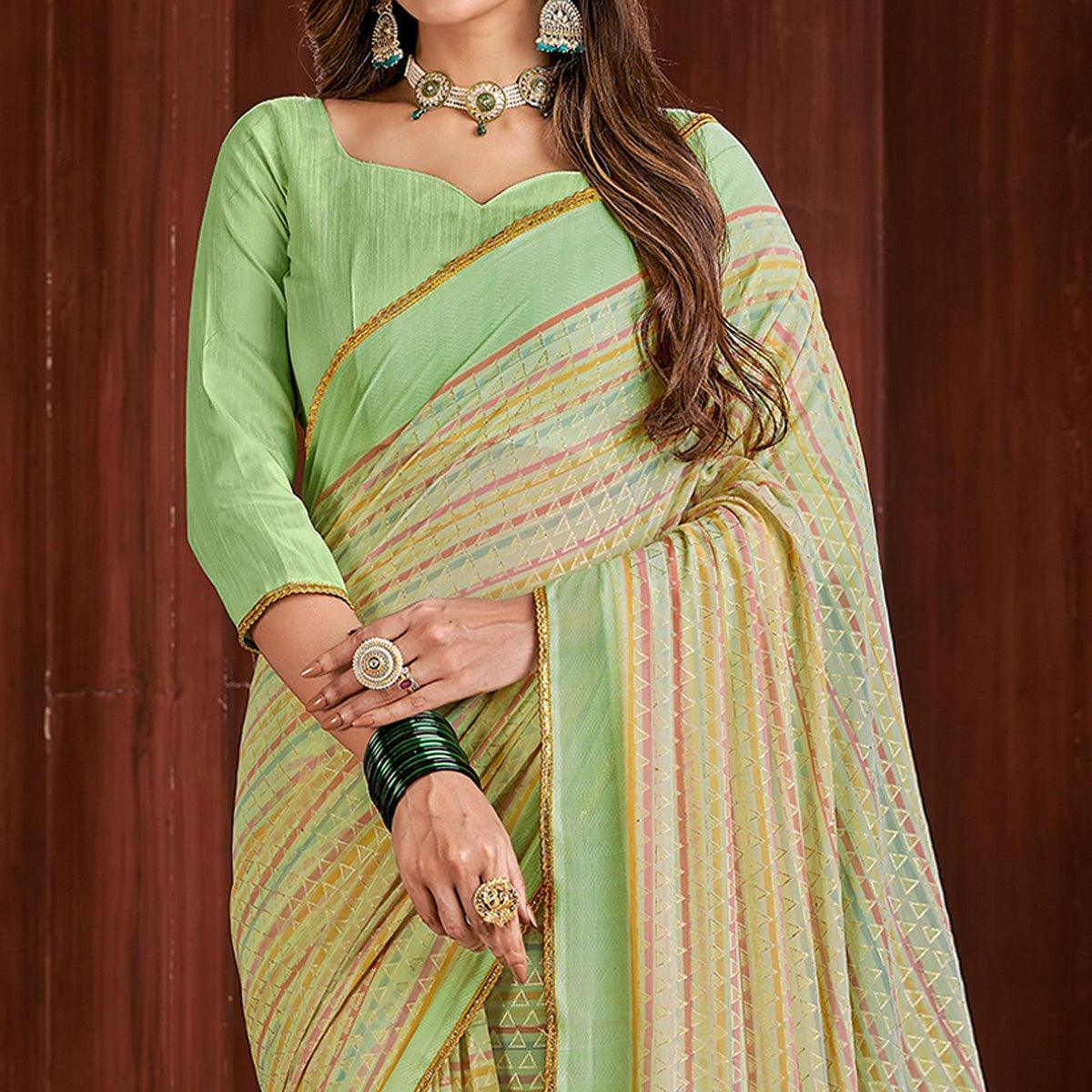 green-foil-printed-georgette-saree-145194