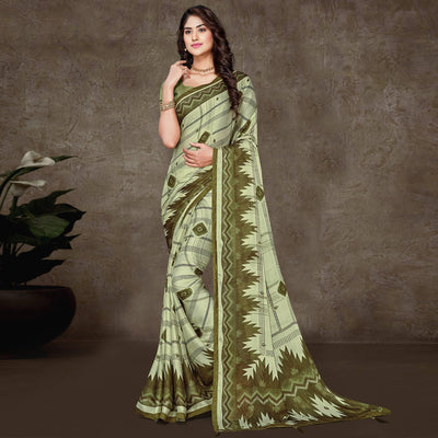 green-geometric-printed-chiffon-saree-with-tassels-1