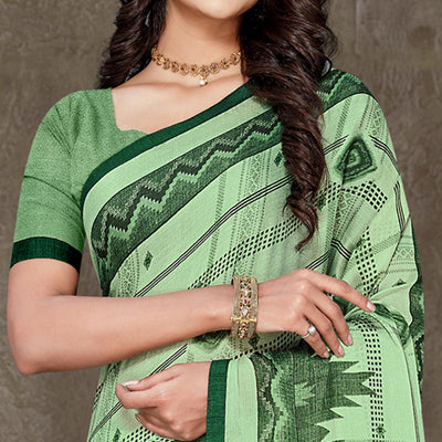 green-geometric-printed-chiffon-saree-with-tassels