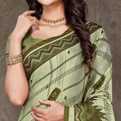 green-geometric-printed-chiffon-saree-with-tassels-1