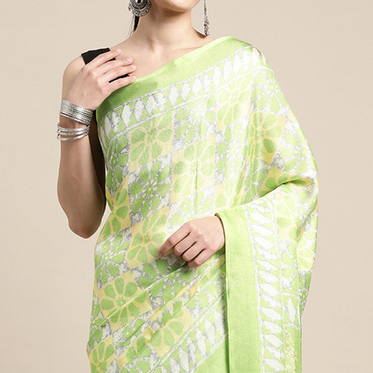 green-geometric-printed-cotton-silk-saree