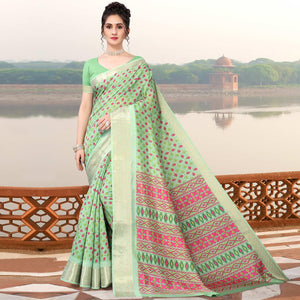 green-geometric-printed-dola-silk-saree