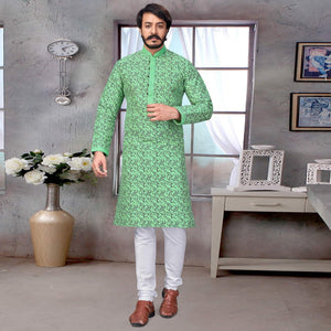 green-partywear-jacquard-geometric-printed-embroidered-pure-jacquard-silk-kurta-pyjama-set-109593