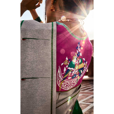 green-grey-festive-wear-floral-woven-silk-saree-121645