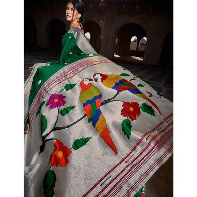 green-grey-festive-wear-floral-woven-silk-saree-121645