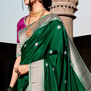 green-grey-festive-wear-floral-woven-silk-saree-121645