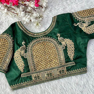 Green Handcrafted Sequence Blouse in Watermelon Silk – Perfect Fit for Any Occasion
