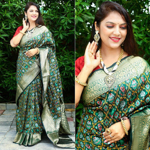 green-ikkat-printed-art-silk-saree