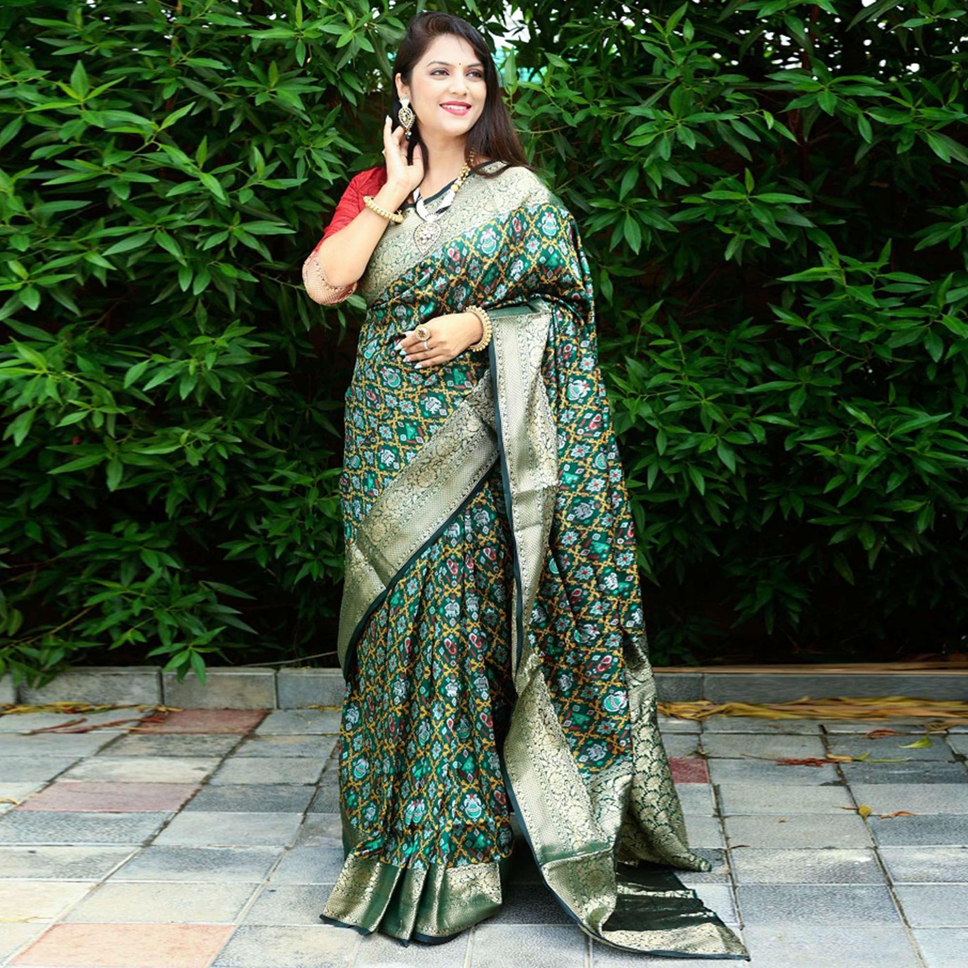 green-ikkat-printed-art-silk-saree