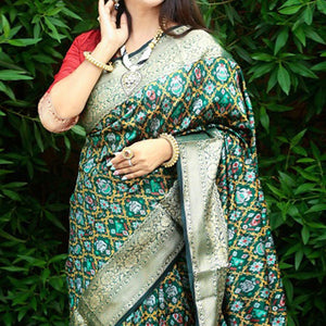 green-ikkat-printed-art-silk-saree