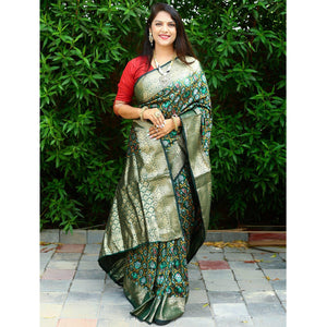 green-ikkat-printed-art-silk-saree
