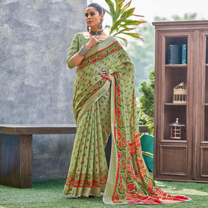 green-ikkat-printed-linen-saree