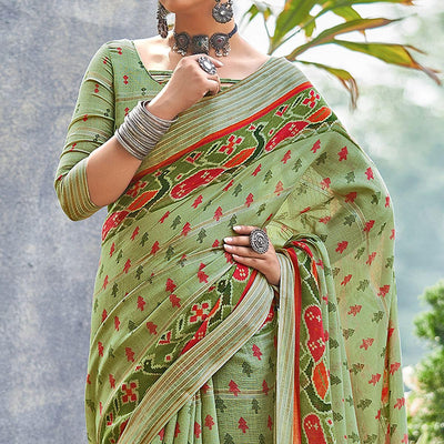 green-ikkat-printed-linen-saree