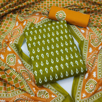 green-ikkat-printed-poly-cotton-dress-material