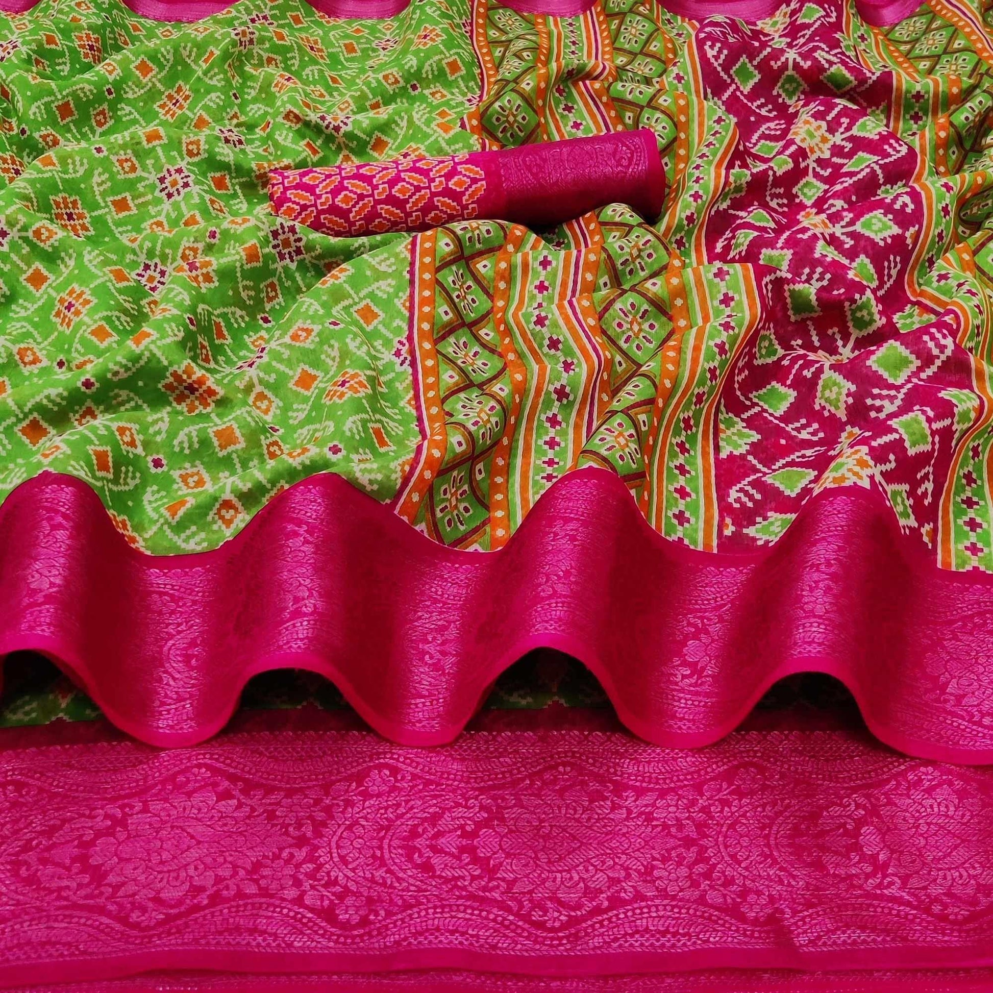 green-ikkat-printed-pure-cotton-saree-144029