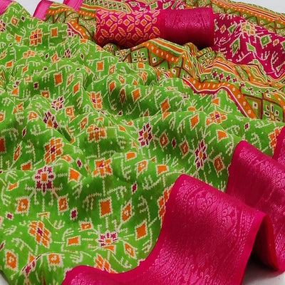 green-ikkat-printed-pure-cotton-saree-144029