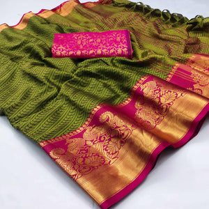 green-kalamkari-woven-cotton-silk-saree