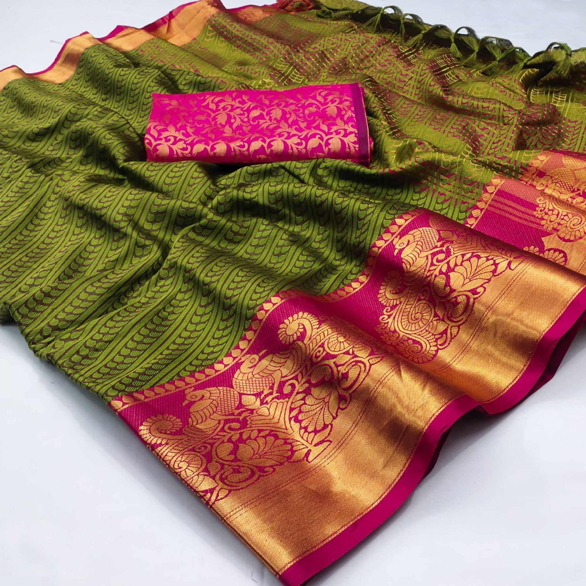 green-kalamkari-woven-cotton-silk-saree