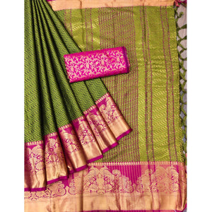 green-kalamkari-woven-cotton-silk-saree