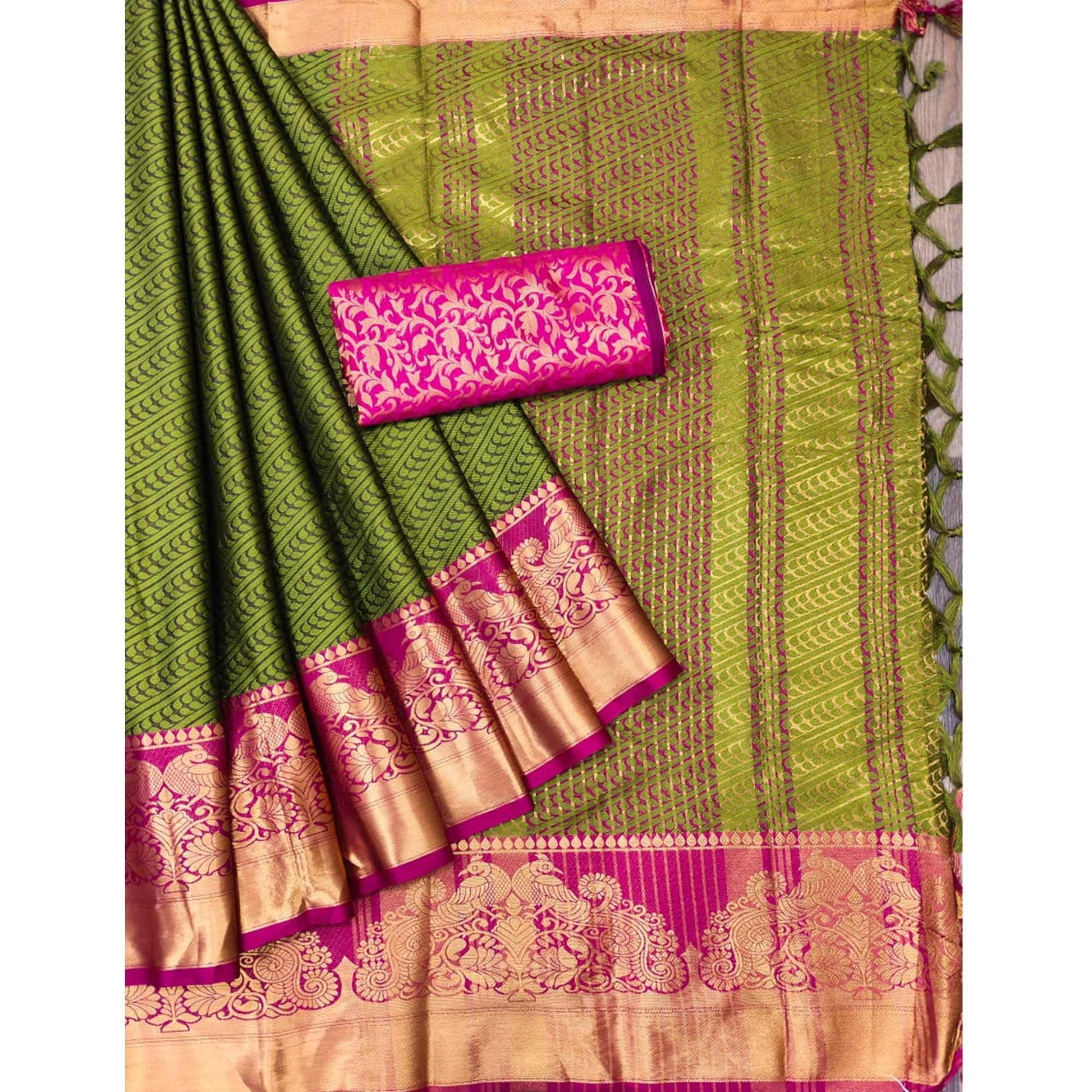 green-kalamkari-woven-cotton-silk-saree