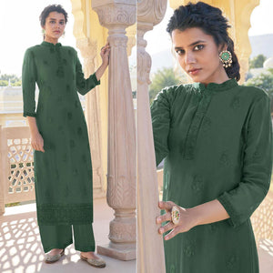 green-lucknowi-embroidered-georgette-kurti-palazzo-set-143128
