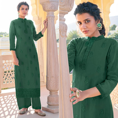 green-lucknowi-embroidered-georgette-kurti-palazzo-set