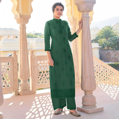 green-lucknowi-embroidered-georgette-kurti-palazzo-set