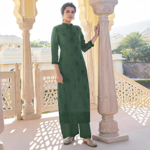 green-lucknowi-embroidered-georgette-kurti-palazzo-set-143128