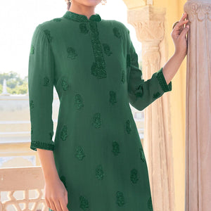 green-lucknowi-embroidered-georgette-kurti-palazzo-set