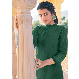 green-lucknowi-embroidered-georgette-kurti-palazzo-set