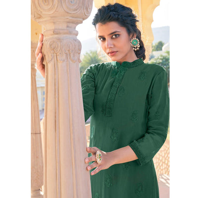 green-lucknowi-embroidered-georgette-kurti-palazzo-set