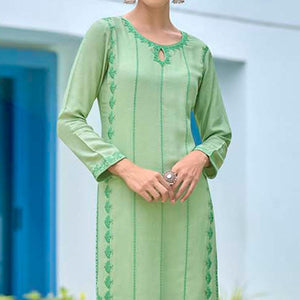 green-lucknowi-embroidered-rayon-kurti